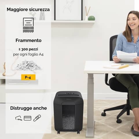 Distruggidocumenti uso personale LX85 - P-4 - 19 L - taglio a frammenti 4x40 mm Fellowes Powershred® nero - 4400801